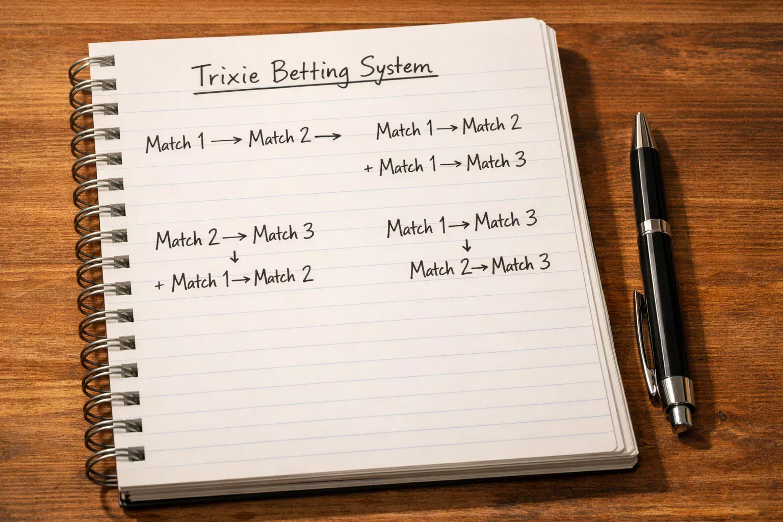 Trixie systeem diagram met drie voetbalwedstrijden