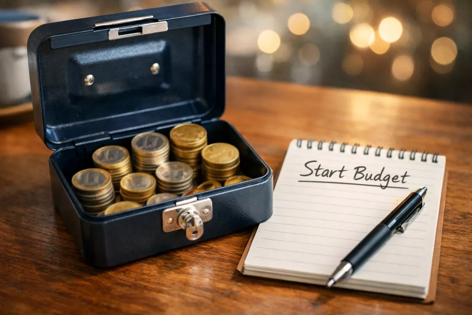 Startend wedkapitaal met gesorteerde stapels munten