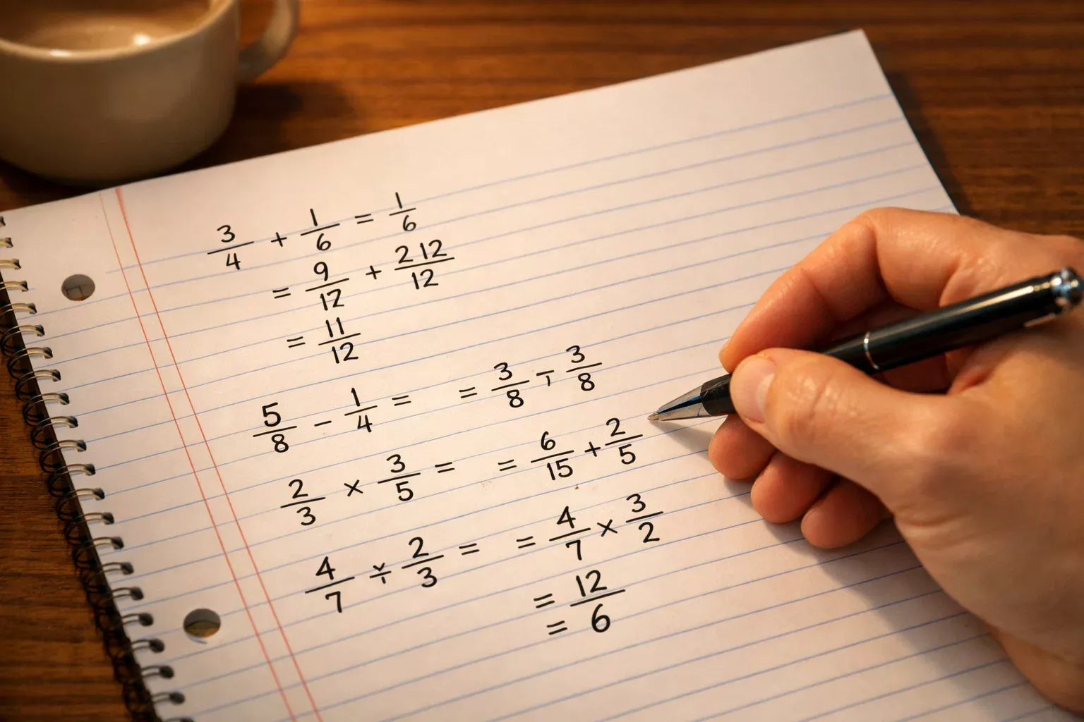 Persoon maakt berekening met pen en papier