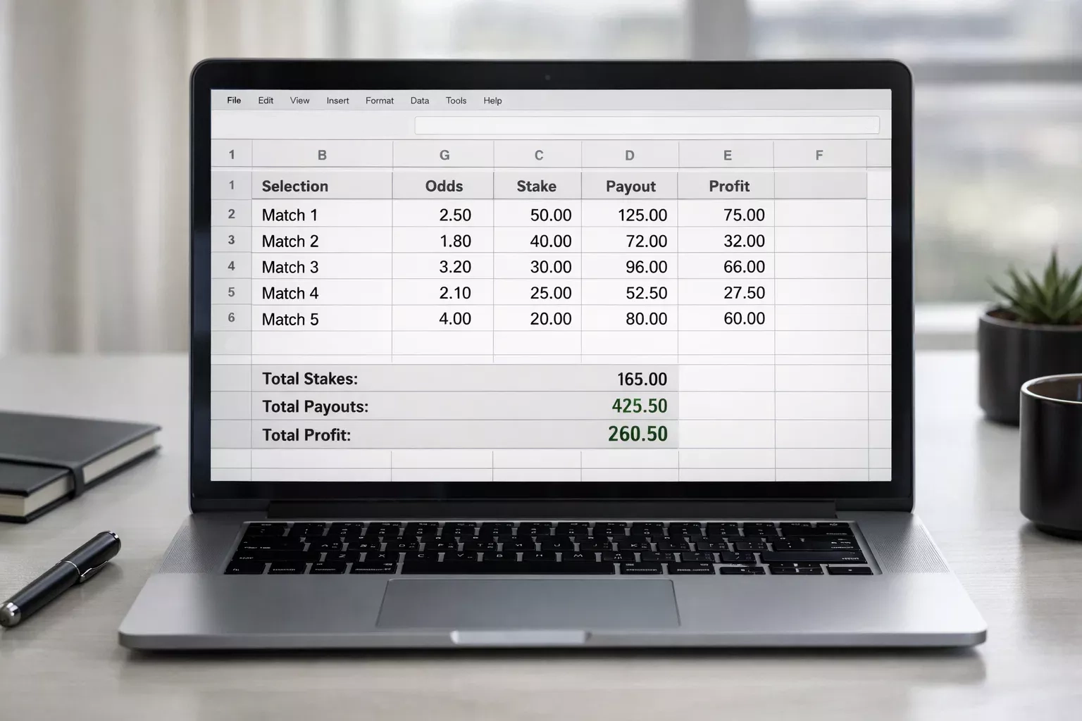 Laptop scherm met spreadsheet en formules