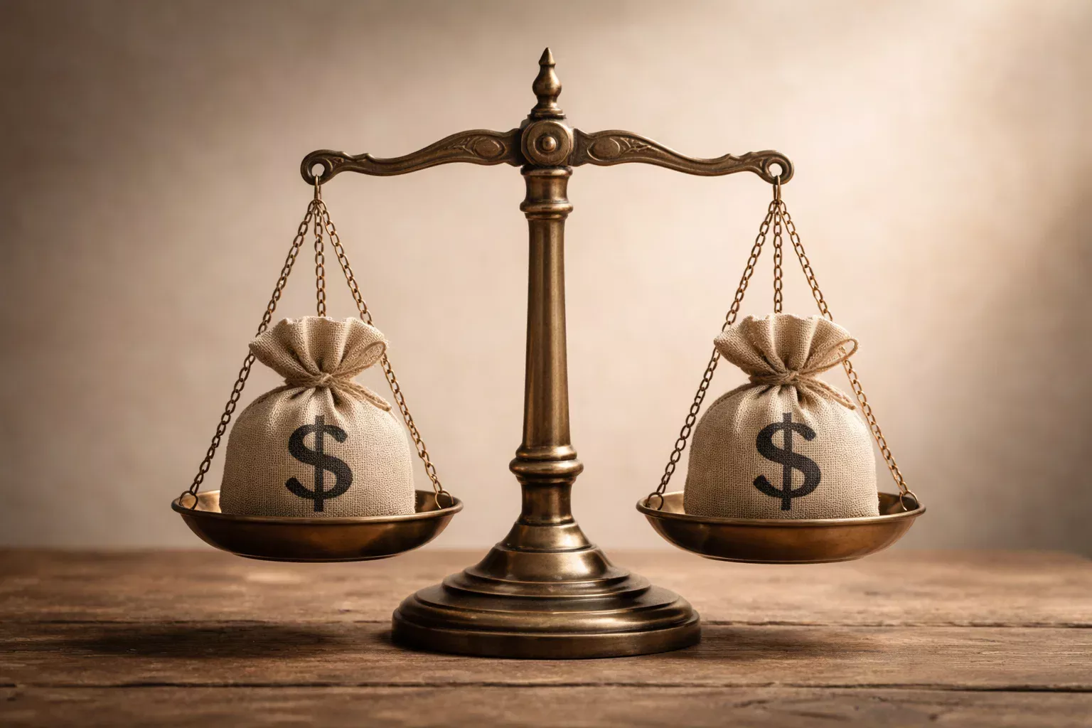 Gebalanceerde weegschaal met gelijke uitkomsten