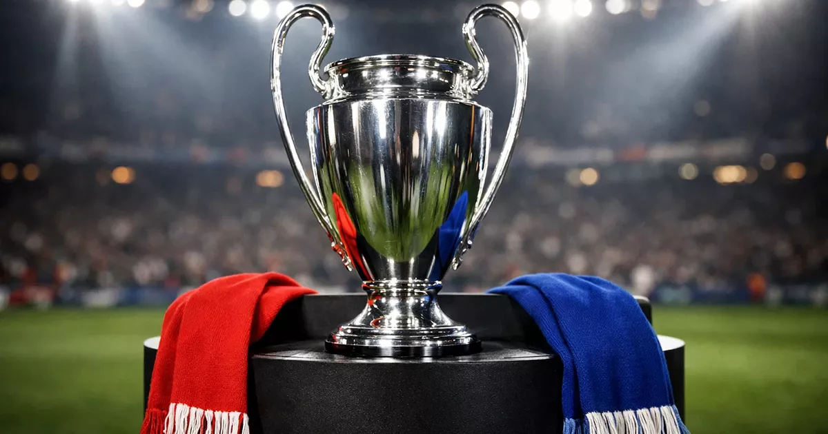 Voetbalkampioenschap trofee met twee finalisten