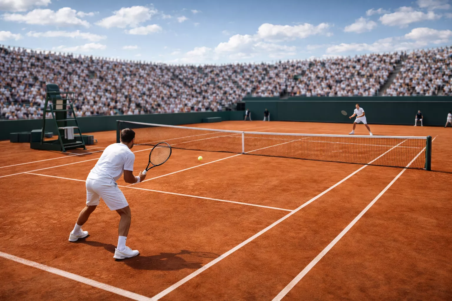 Tennisbaan met finale wedstrijd in volle gang